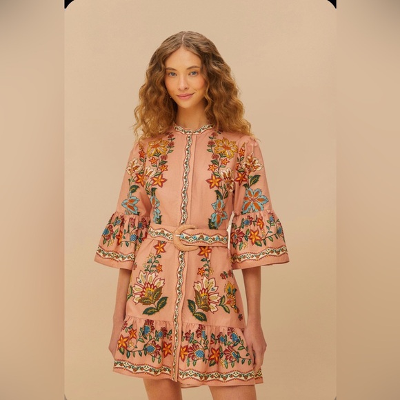 Farm Rio Pink Garden Delight Belted Mini Dress - Picture 1 of 7